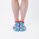 Person wearing short light blue Tabi Socks " Tai ", front view