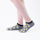 Person wearing short gray Tabi Socks " Beer ", right side view