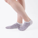 Person wearing short purple Tabi Socks " Hyoshigi ", right side view