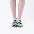 Person wearing short black Tabi Socks " Chigiri-e ", front view