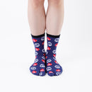 Person wearing long navy Tabi Socks " Tai ", front view